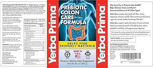 Miniatura 6 de Yerba Prima Fórmula prebiótica para el cuidado del colon, polvo de 20 onzas con FOS, fibra natural de psyllium, magnesio, selenio, sin OMG, sin