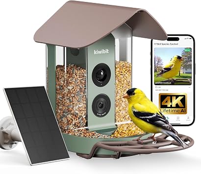 Kiwibit Smart Bird Feeder with Camera Solar Powered, No Subscription, Lifetime AI Feature Included, 4K Live Stream, AI Identification Bird Species, Real-Time Bird Alert, Ideal