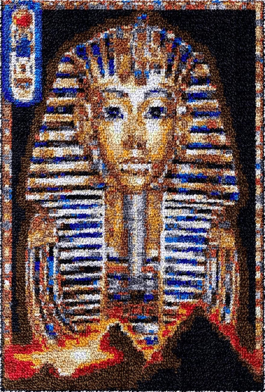 AxiangziK DIY Latch Hook Kit Large Rug Egyptian Pharaoh DIY Latch Hook Rug Making Kits for Beginners Unfinished Crocheting Tapestry Embroidery Carpet 23x35in