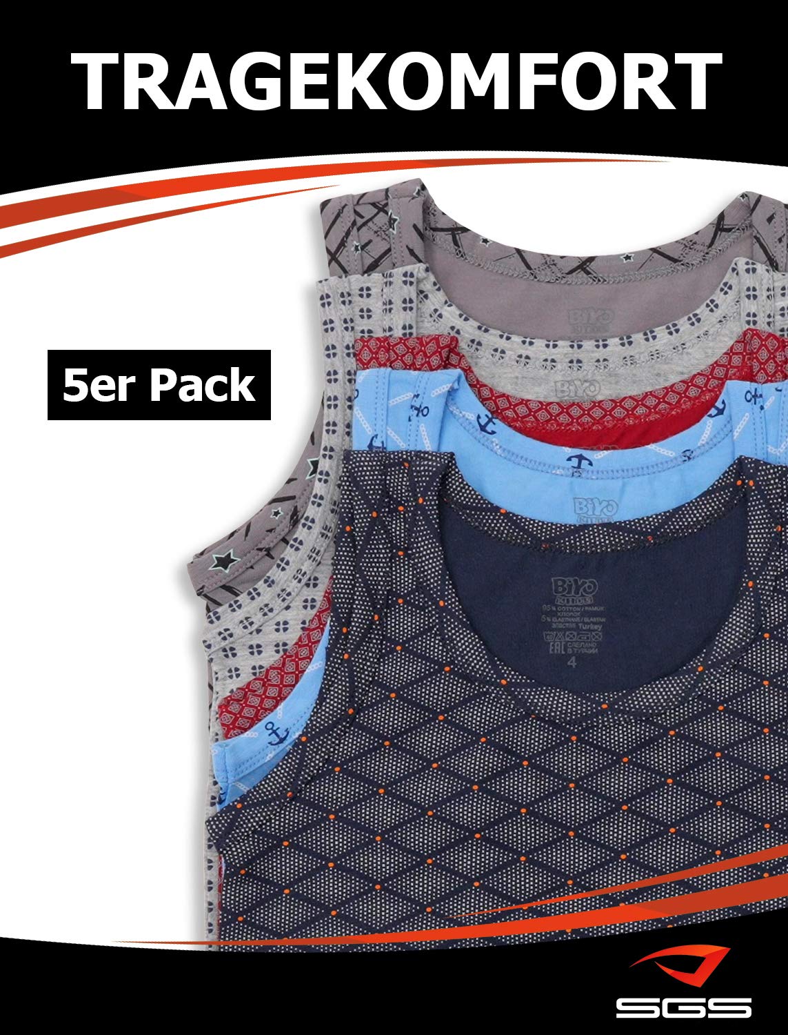 SGS Lot de 5 Maillots de Corps Enfant Garçon Coton - Vêtement Confortable pour Garçons de 3 à 14 Ans - Maillot de Corps Enfant Doux et Respirant