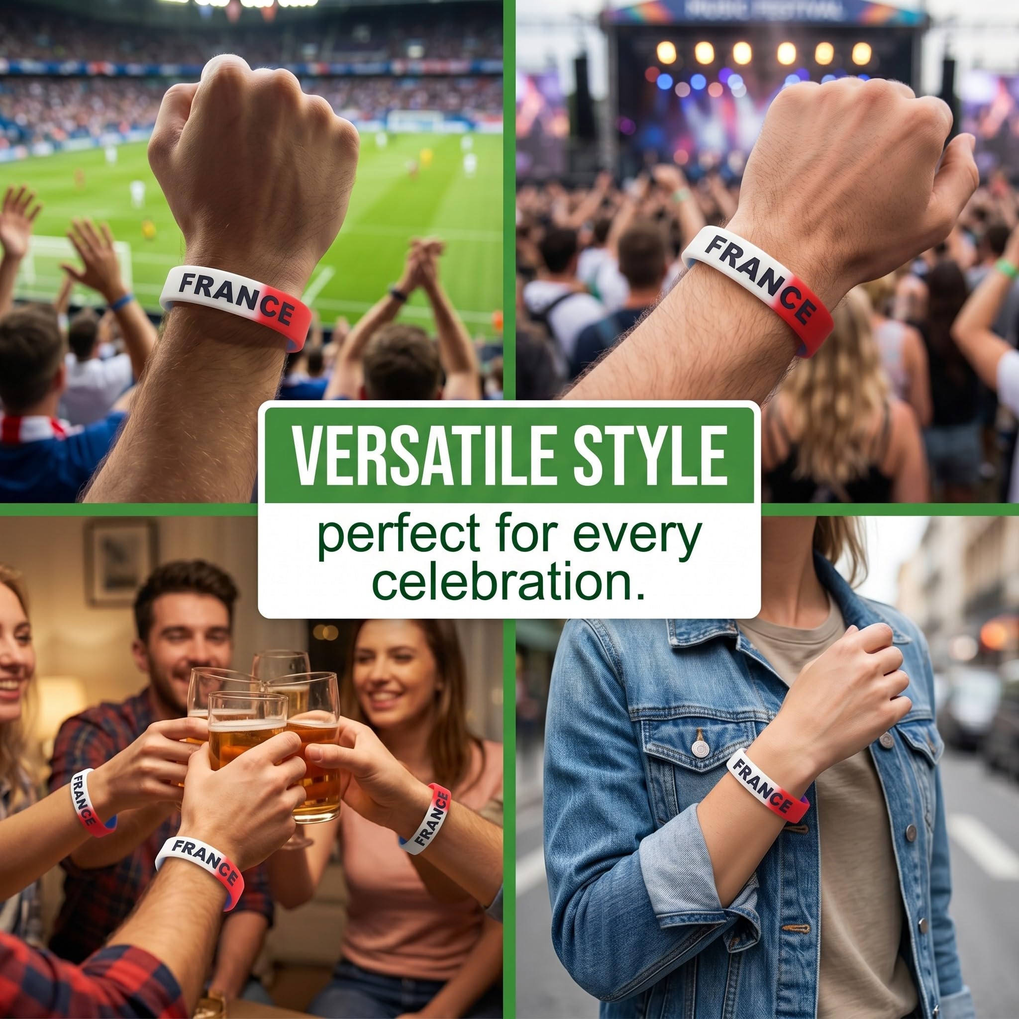 Lot de 6 Bracelets Silicone Drapeau Français | Accessoires Supporters Football | Fan Sportifestif | Unisexe Enfants Adultes | Anti-Transpiration Résistant