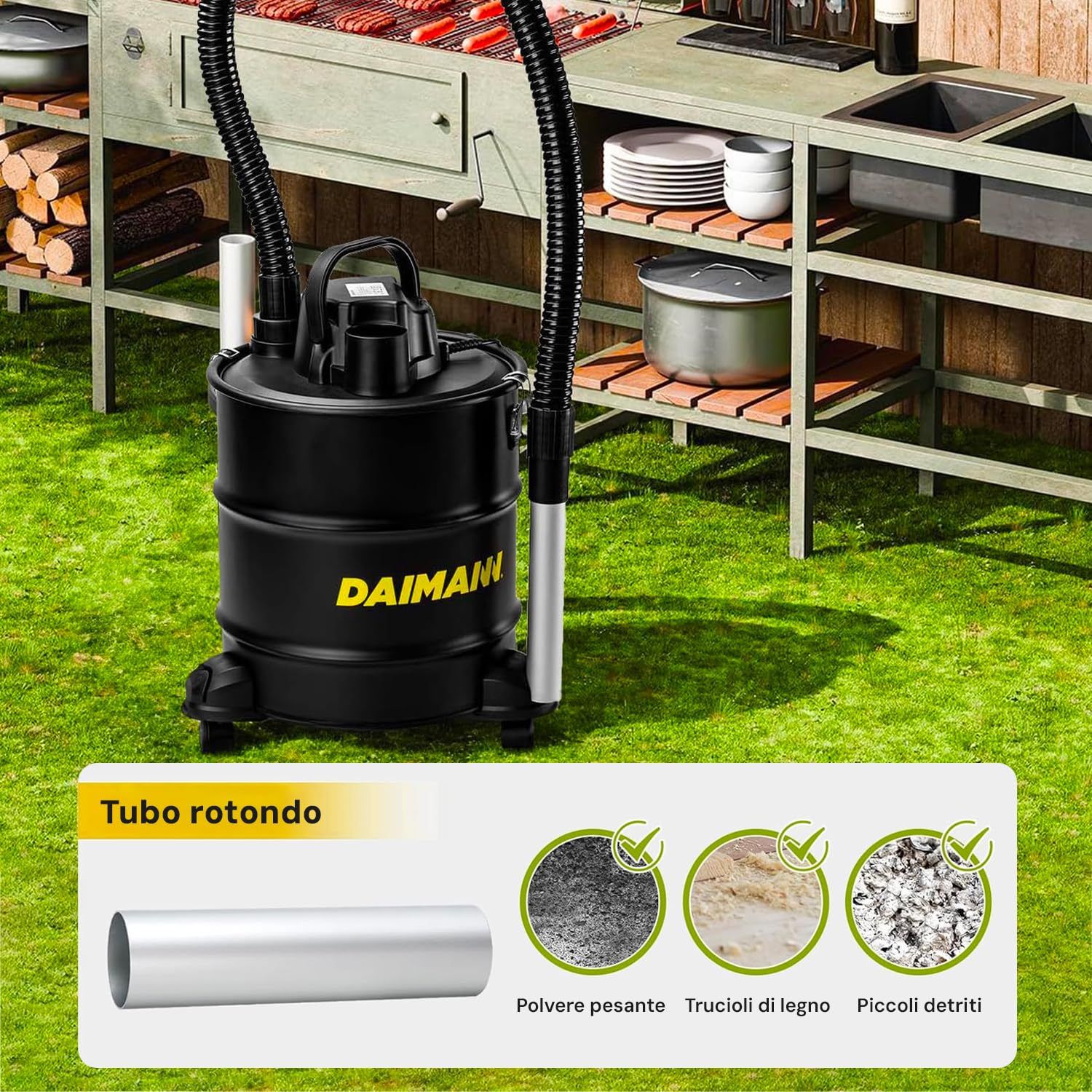 Avilia Bidone Aspiratutto 800W 20L Senza Sacco – Aspiracenere Stufa Pellet e Barbecue con Filtro HEPA, Aspiraliquidi con Ruote, Aspira Foglie in Metallo - Bidone Aspirapolvere Solidi e Liquidi