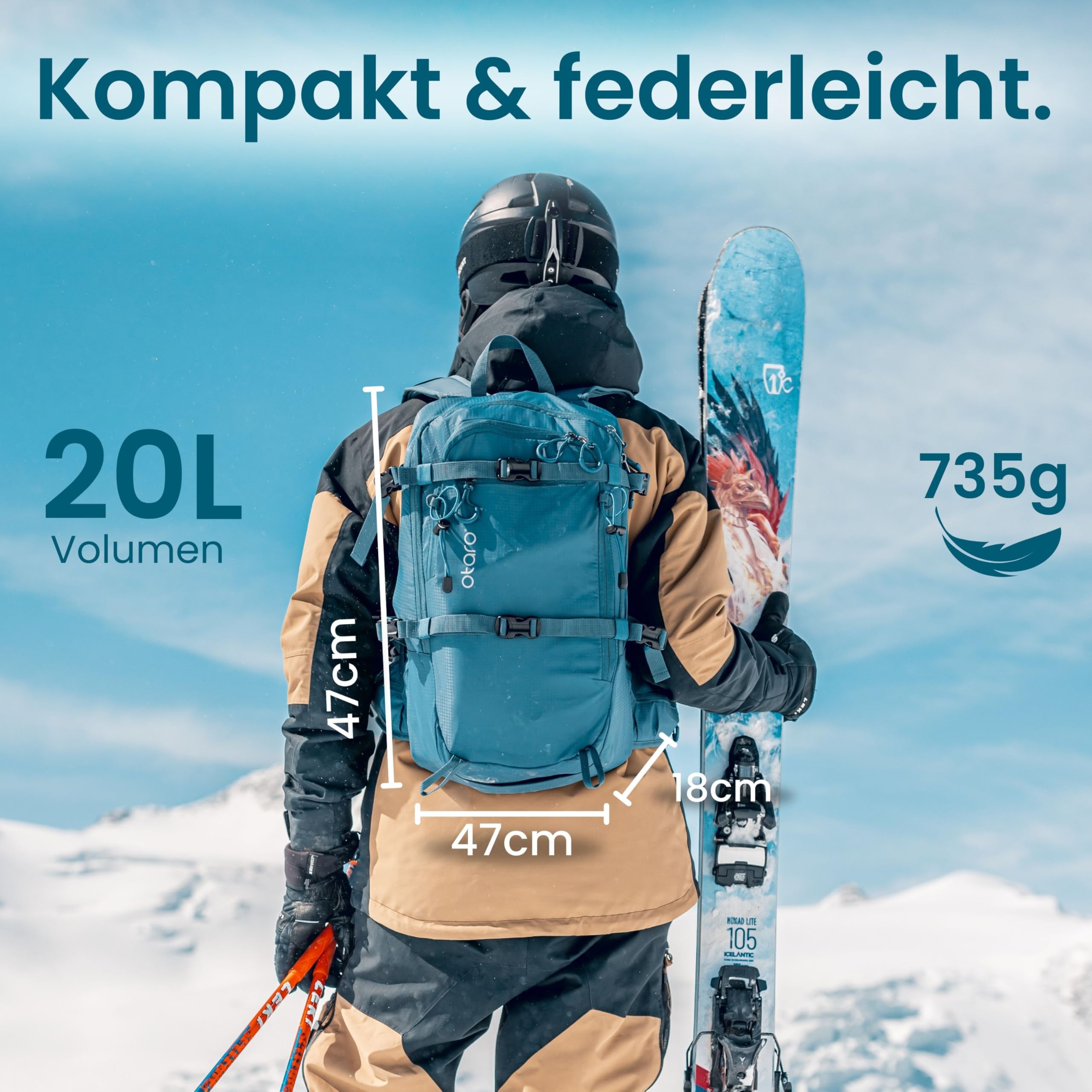 Otaro Skirucksack (Rucksack 20l) Trinkrucksack | Treckingrucksack| Wanderrucksack 20l| Unisex für Damen & Herren | Ultraleicht & Wasserdicht |