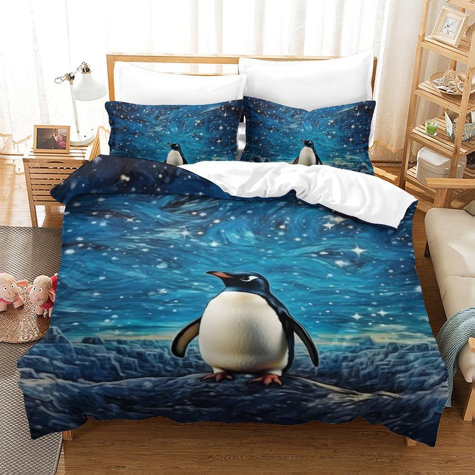 Housse de couette pingouin 3D en microfibre douce pour lit enfant 140x200 cm