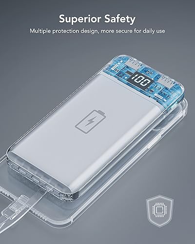 Miniatura 41 de charmast Cargador portátil con cables incorporados, banco de energía con cables, batería delgada de viaje de 10000 mAh, 6 salidas 3 entradas 3 A, C