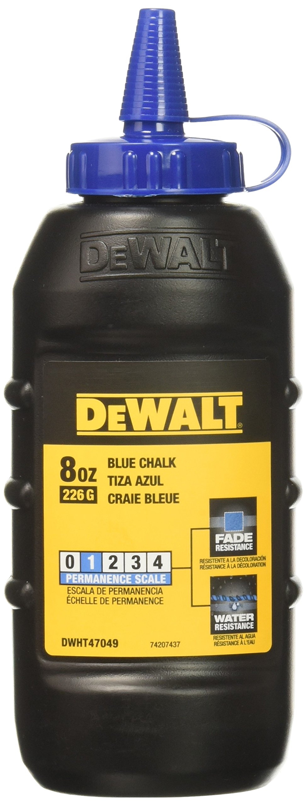 DEWALT DWHT47049L 8 oz High-Grade Blue Marking Chalk with Oval Shaped Bottle