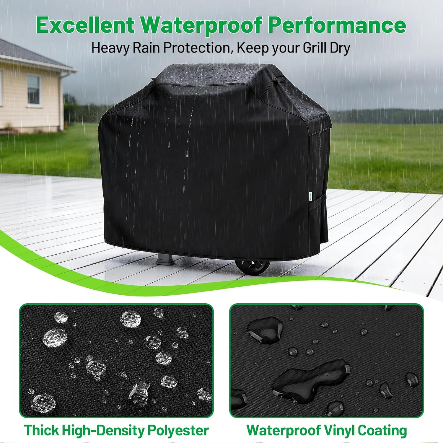 Grill Cover 50 Inch, Heavy Duty Waterproof BBQ Grill Cover for Outdoor Grill with Windproof Straps/Air Vents & Handles, Barbecue Gas Grill Cover for Weber, Char-Broil, Nexgrill, Black