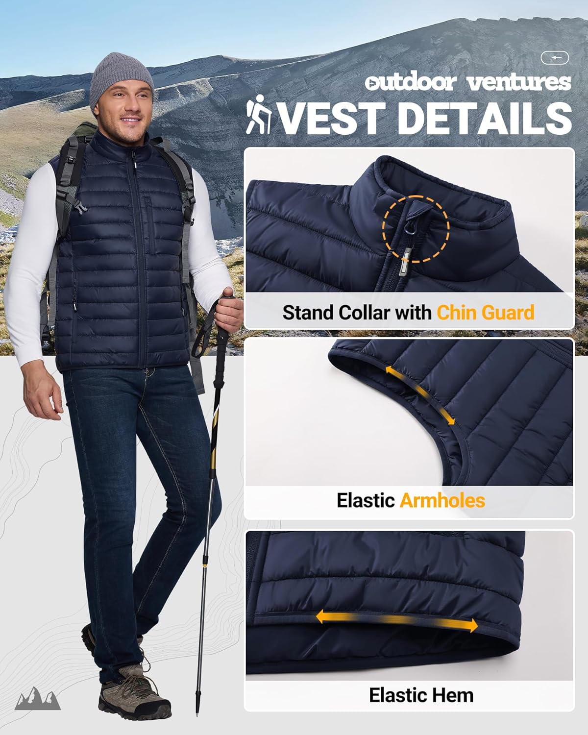 Outdoor Ventures Men's Lightweight Puffer Vest Outerwear Warm Quilted Sleeveless Packable Winter Jacket for Hiking Running - Image 6