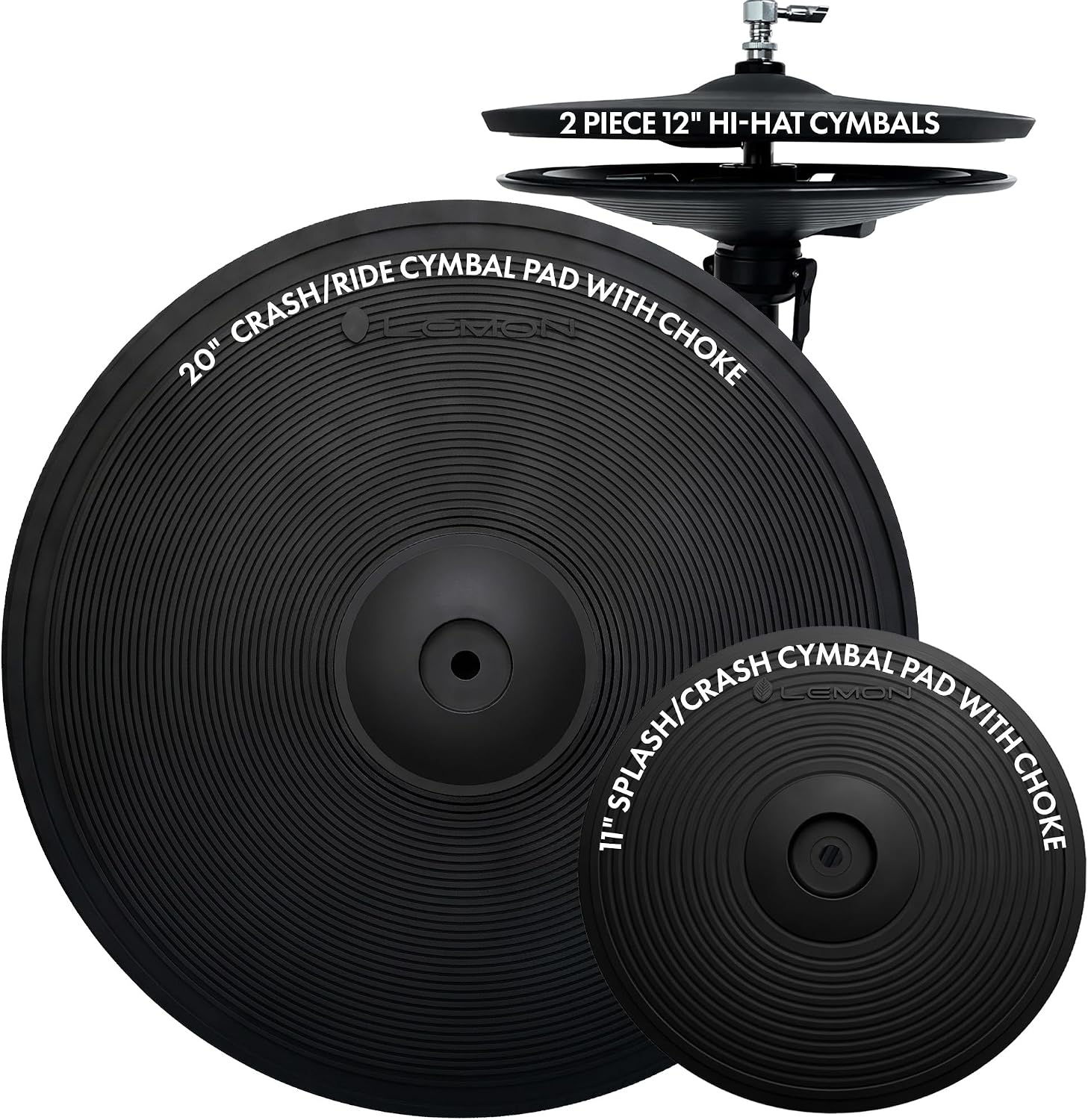 Lemon Electronic Drum Cymbal Set - Complete Standard Cymbal Kit with 20 Inch 3-Zone Ride, 11 Inch Dual-Zone Splash, and Professional 12 Inch 2-Piece Hi-Hat