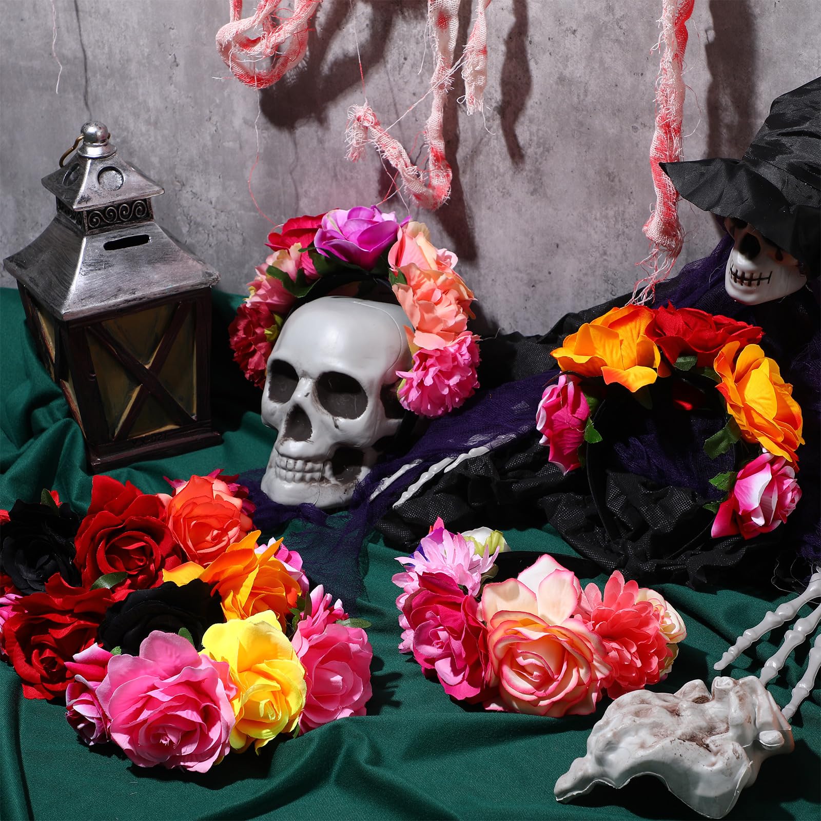 Floral Skull Headpiece with Roses La Catrina Skull Flower Crown, Día De Los Muertos Headpiece  main image 3