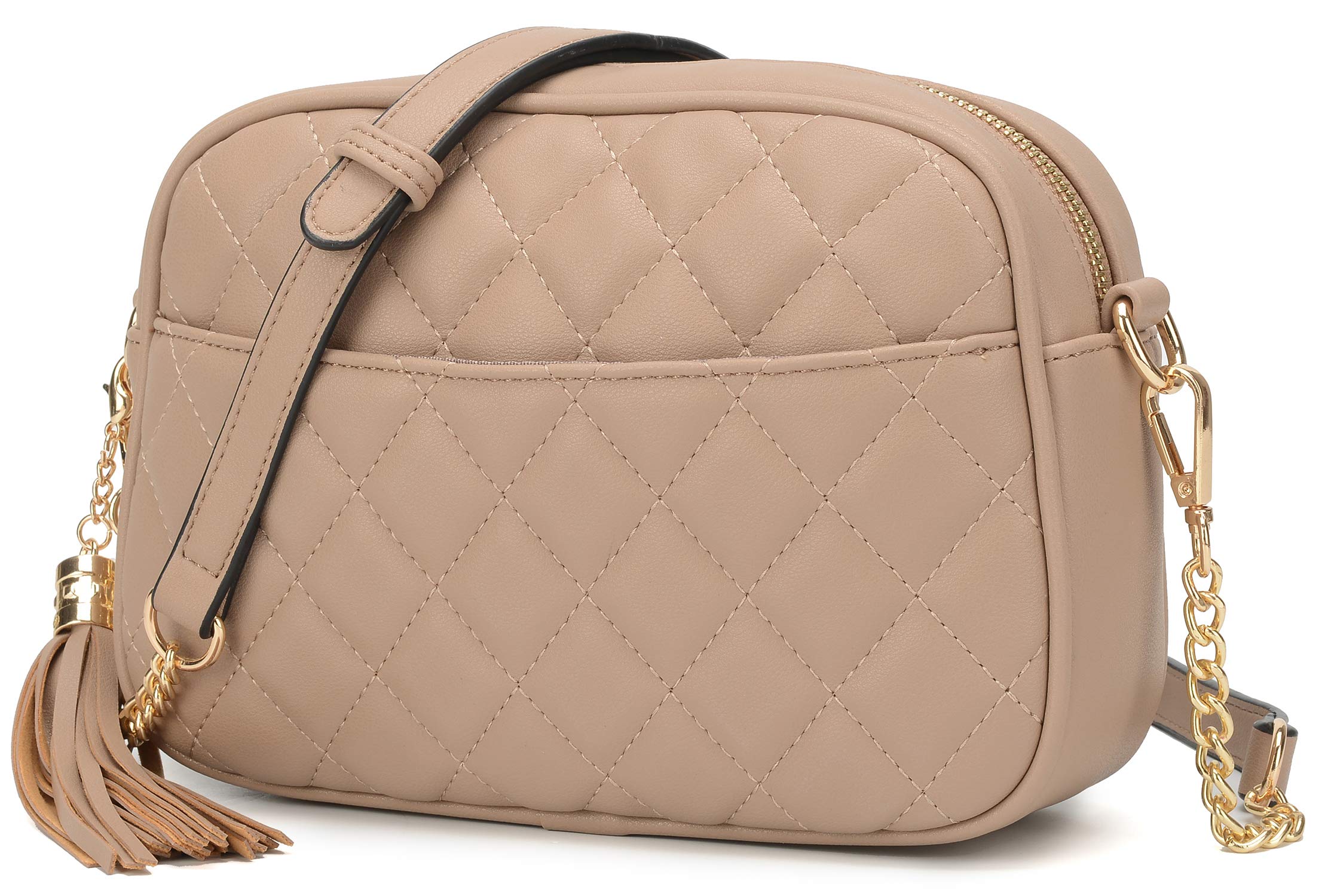 lola maeQuilted Crossbody Bag, Medium Lightweight Shoulder Purse Top Zipper Tassel Accent