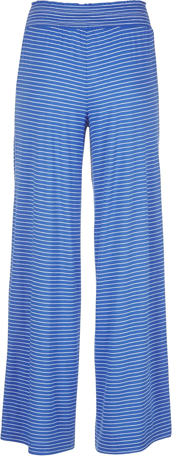 boxercraft Evelyn Wide Leg Pant for Women with Shirred/Ruffled Waistband, Royal/White-2X