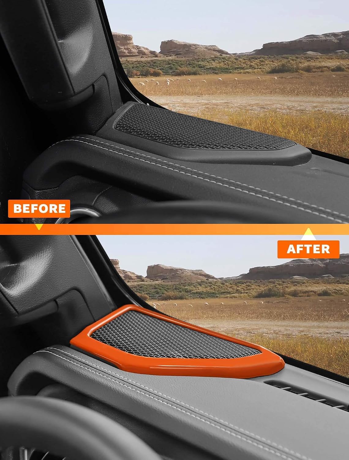 Savadicar Orange Interior Accessories - Dashboard Speaker Trim Cover for 2018-Present Jeep Wrangler JL JLU 4XE & Gladiator JT - Solid Color Interior Decor Upgrade Option, 2-Piece