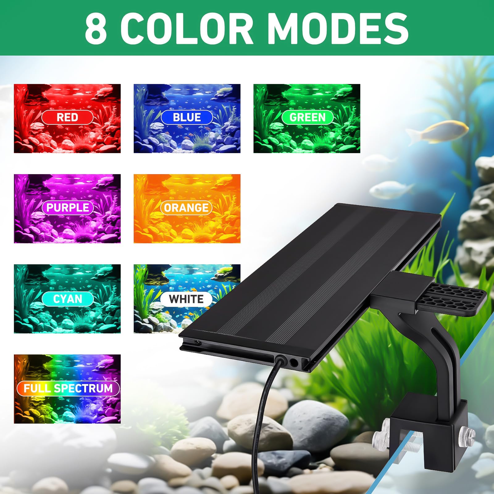24/7 LED Aquarium Licht - Simuliert Morgendämmerung bei Dämmerung, Vollspektrum, einstellbare Helligkeit, Clip-Licht für Aquarien, 30,5 - 61 cm