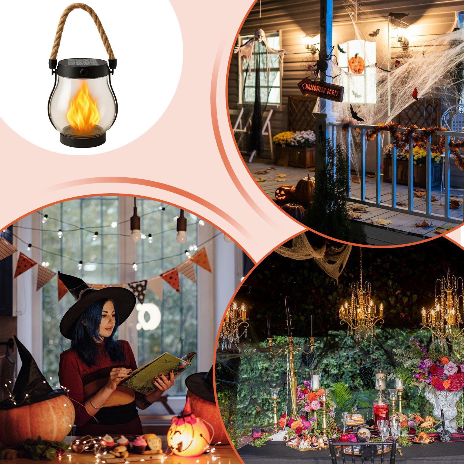 Linternas Solares - Solars Linterna Exterior | Luces Colgantes Auto | De Jardín Impermeables | Flammering Flame Hangable Gardens Lámpara Para Árbol Ramas Patio Porch Yard Pergola Hauted Ho