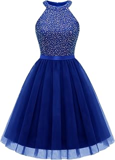 Women's Short Halter Cocktail Party Dress Lace Tulle Homecoming Prom Gown