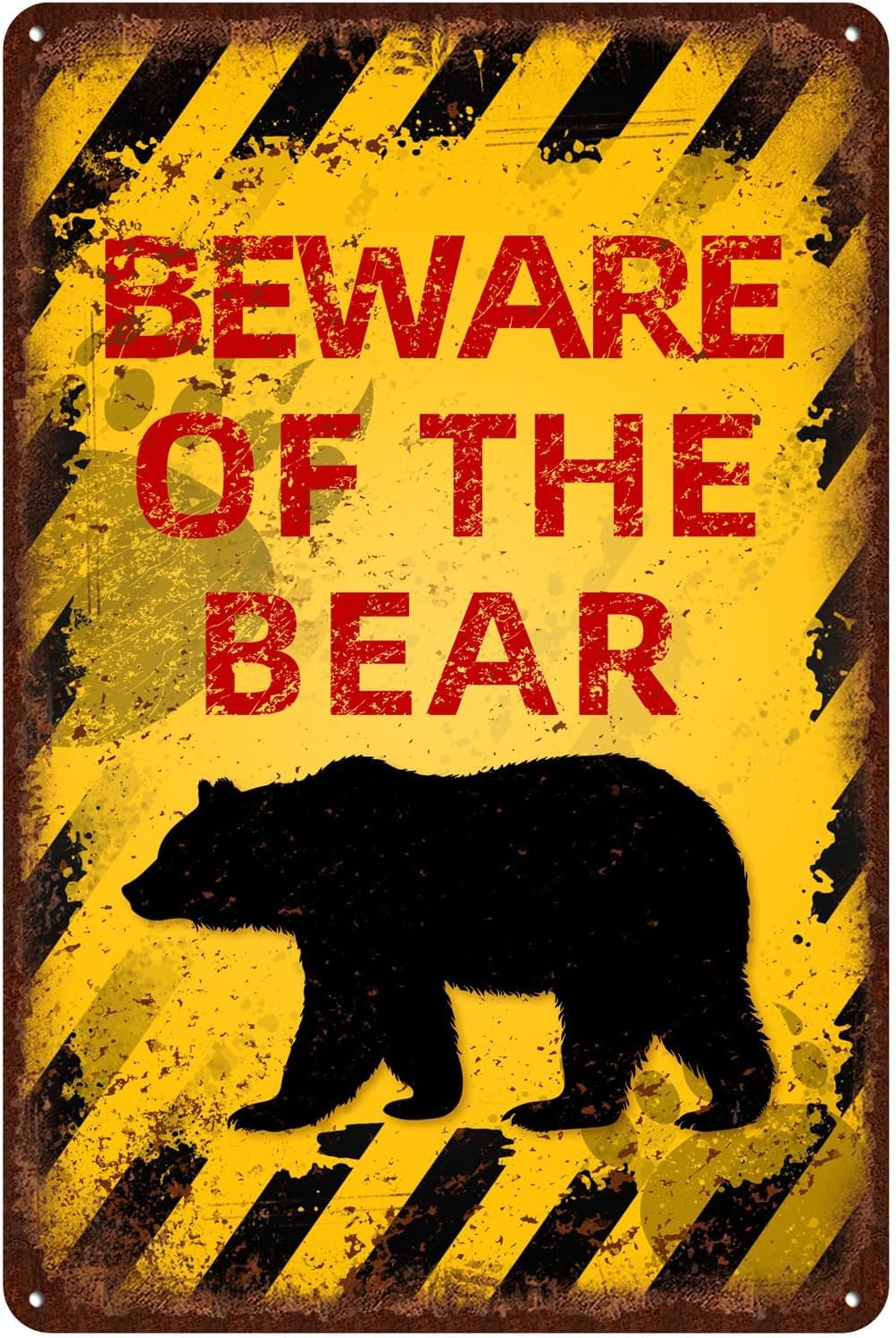 Liantsh 02 Vintage Bear Metal Sign Beware Of Bear Aluminum Sign Funny Beware Animal Decor 12X8 Inch