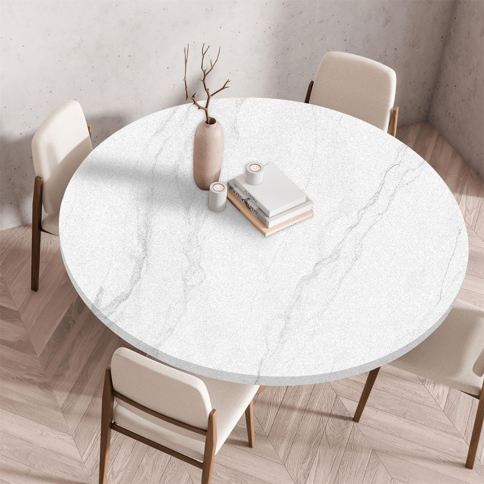 Muiuou Elastic Edged Round Tablecloth,Marble Printing Reusable Wipeable Waterproof Oil-Proof Round Table Cloth Tablecloth,for Dinning Room Kitchen Home Decoration (Diameter 120cm,Marble 14)