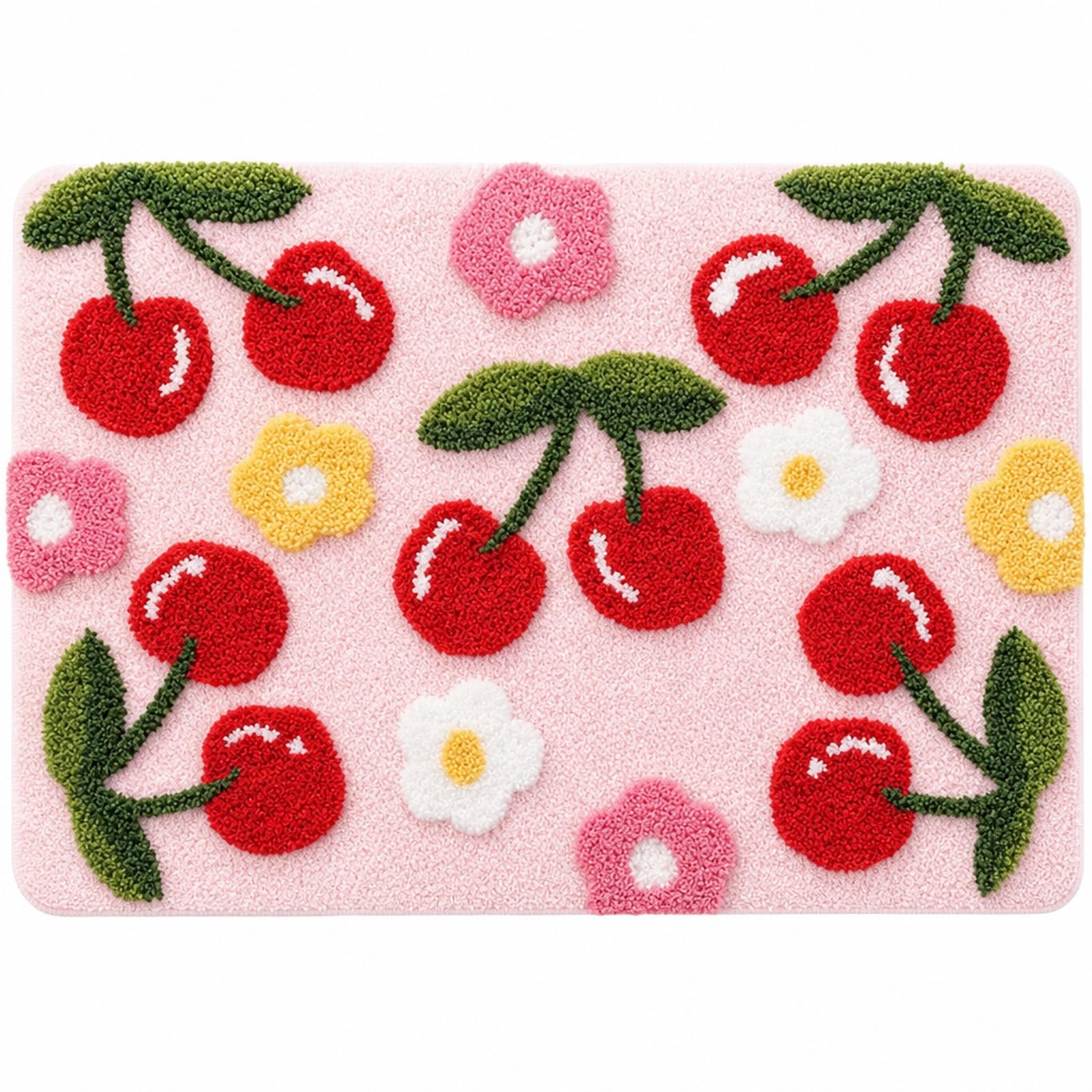 Poivgew Pink Bath Mat 40x60cm, Faux Cashmere Cherry Floor Mat