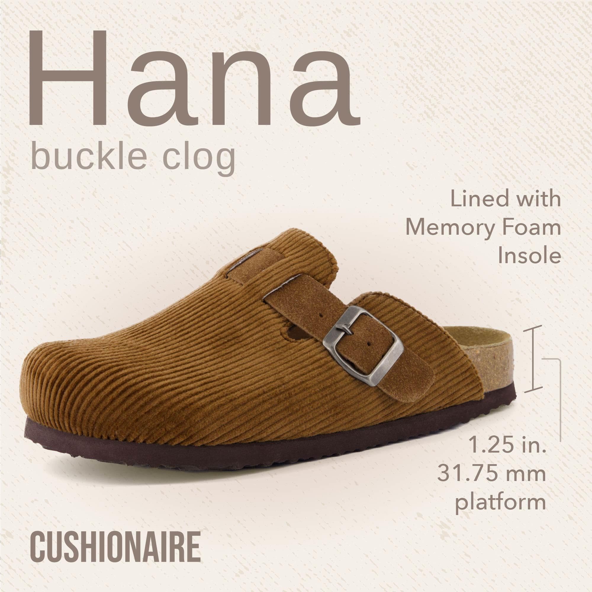 CUSHIONAIRE Hana Womens Clogs | Comfortable Vegan Suede Clogs for Women | Slip On Potato Shoes with Cork Footbed & Arch Support | Memory Foam, Wide Widths Available: 7.5 Tan Corduroy