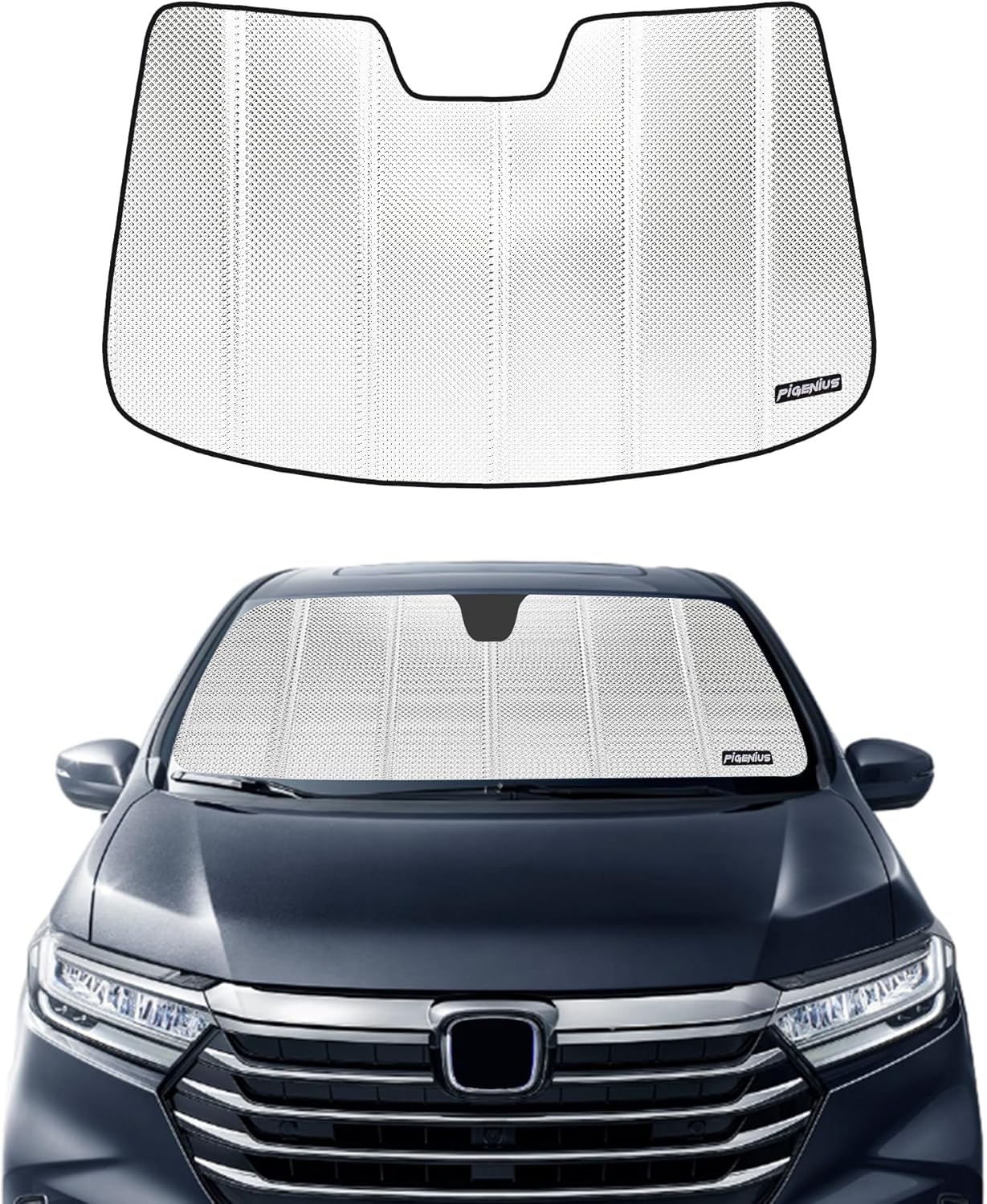 Windshield Sun Shade for Honda Odyssey 2018-2024. Reflective Aluminum Film Front Window Sunshade - BLAZBLOCK 2018-2024 Black Silver