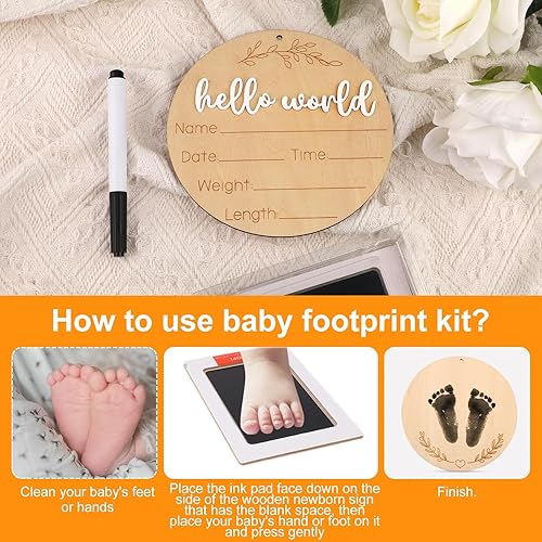 Miniatura 4 de Letrero de anuncio de madera para bebé, 5.9 pulgadas, con almohadilla de tinta y marcador, letrero para recién nacido, letrero de anuncio para