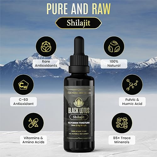 Miniatura 5 de Black Lotus - Tintura líquida de resina Shilajit pura, 1.7 fl oz, 100% Shilajit natural puro para hombres y mujeres con aminoácidos, 175 mg de ácido