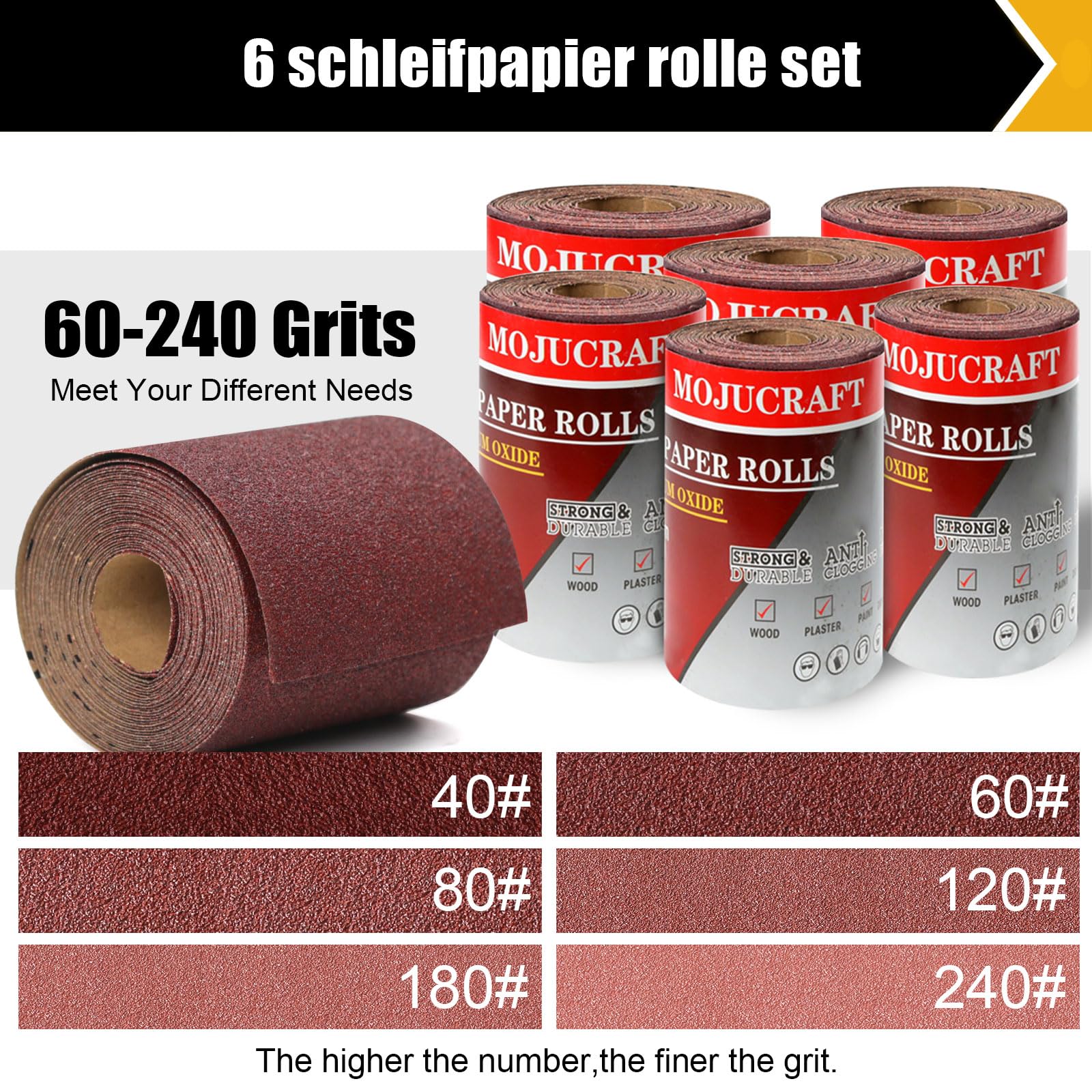 Set 5 Rotoli Carta Vetrata S&R - 5m X 93mm, Grana 60/80/120/180/240 - Foto 4