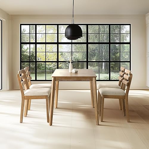 Miniatura 3 de Juego de comedor de 4 piezas estilo granja, mesa de madera con 2 sillas, banco, mesa de madera moderna de mediados de siglo y juego de silla 1 mesa