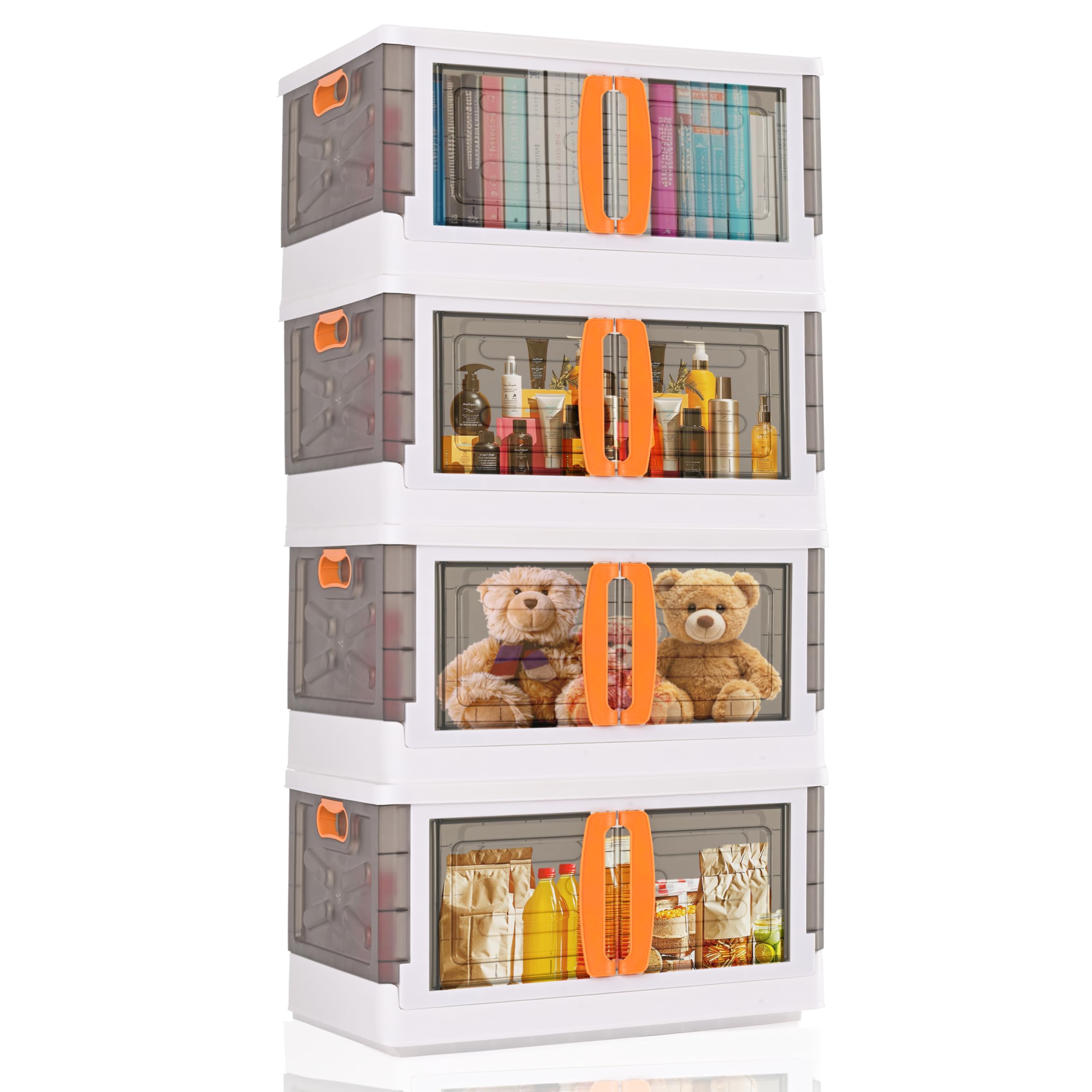 Kuber Industries 4 Units Portable Multipurpose Large Cupboard for Home | Kids Storage Box for Toys, Almirah for Books & Crockery Unit | White & Black