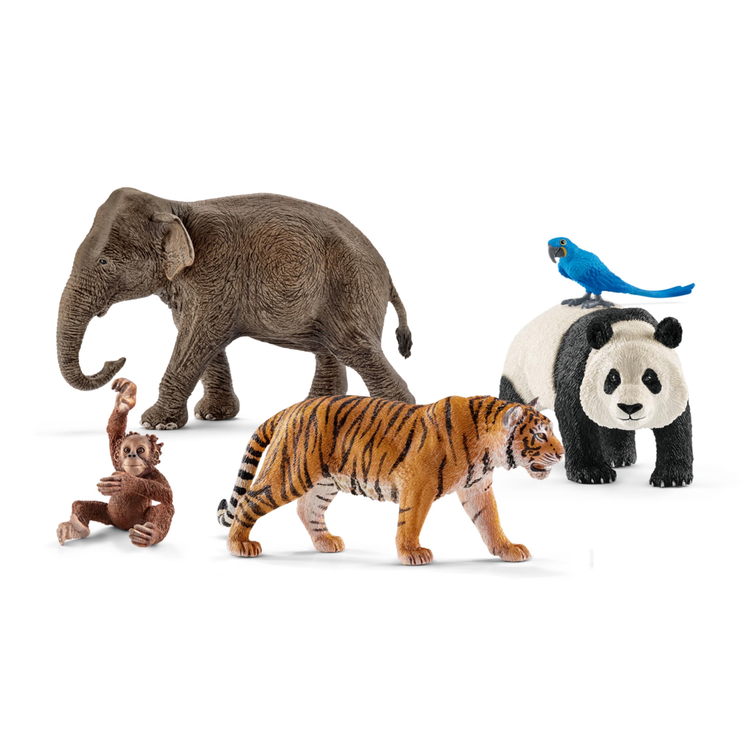 Wild Life - 5 PC Jungle Animals Figurines Toy Set with Elephant, Panda, Tiger, Parrot, and Baby Monkey Toys for Boys and Girls - Realistic Animal Figures Playset for Kids Ages 3+ - 77588