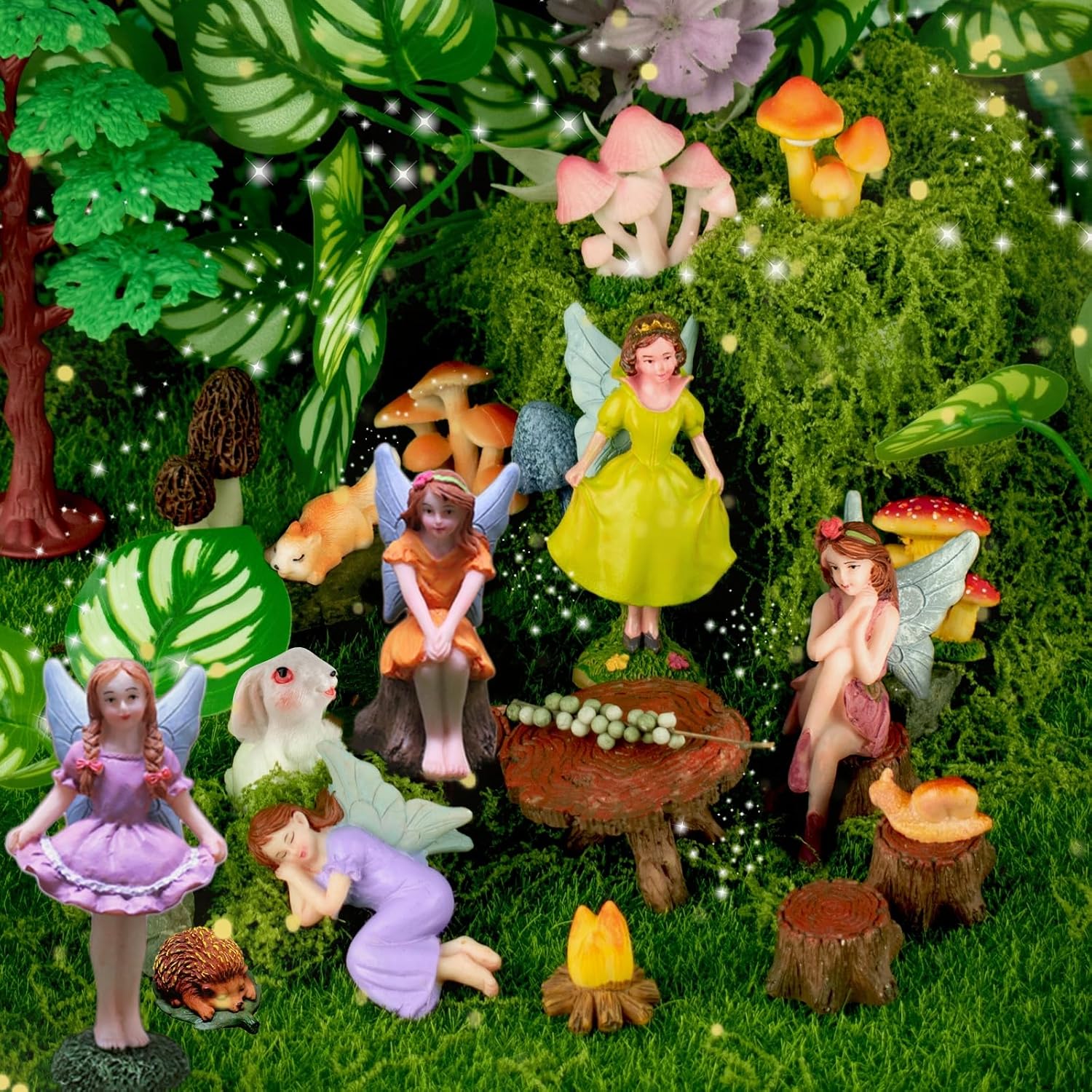 22PCS Miniature Fairy Garden Kit Fairy Garden Figures Outdoor Accessories Kit for DIY Figures Fairy Garden Decoration and Micro Landscape Ornaments