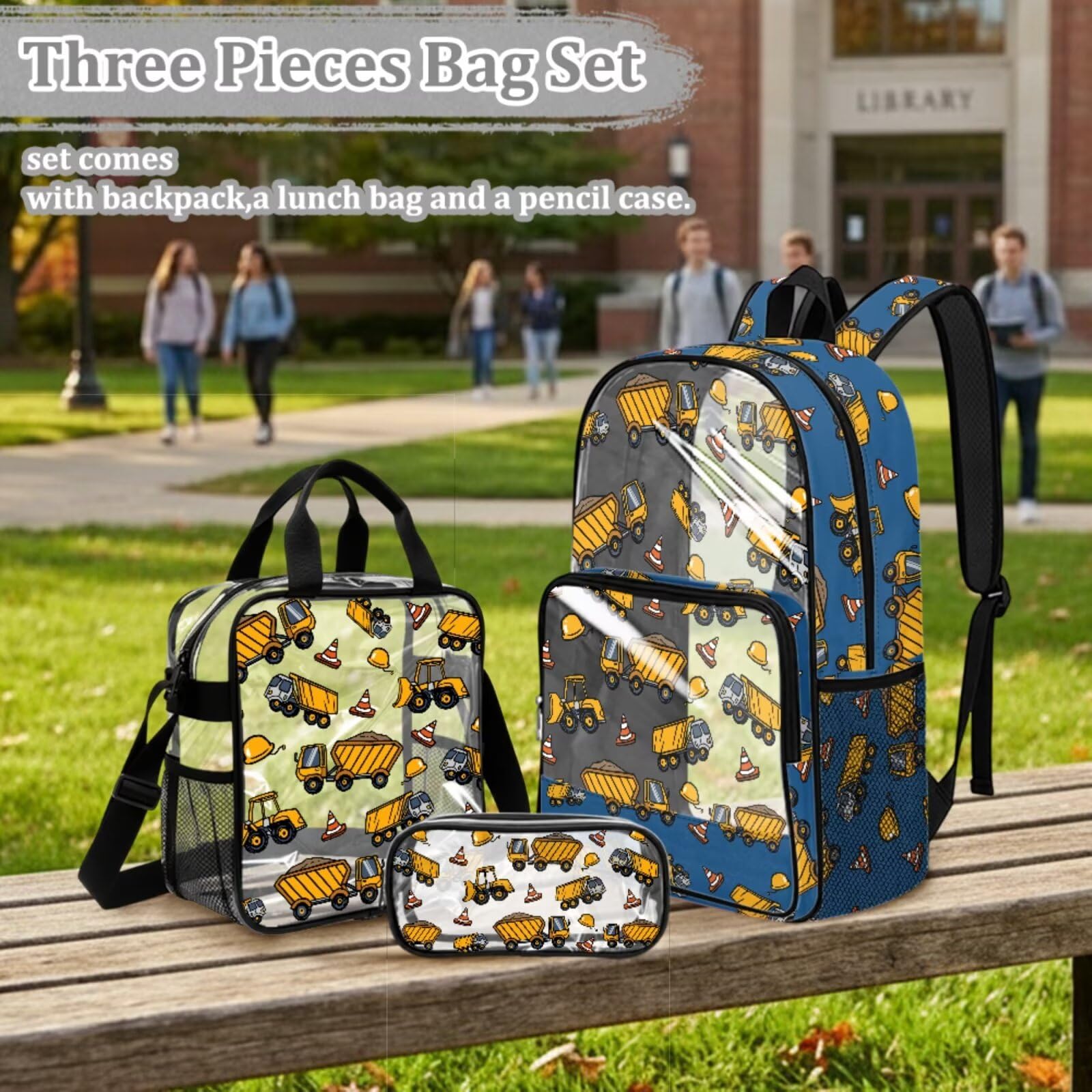 Zaino trasparente 3 in 1 per bambini, con portapranzo, approvato dallo stadio, 43 cm, trasparente, Veicolo da, M, Casual