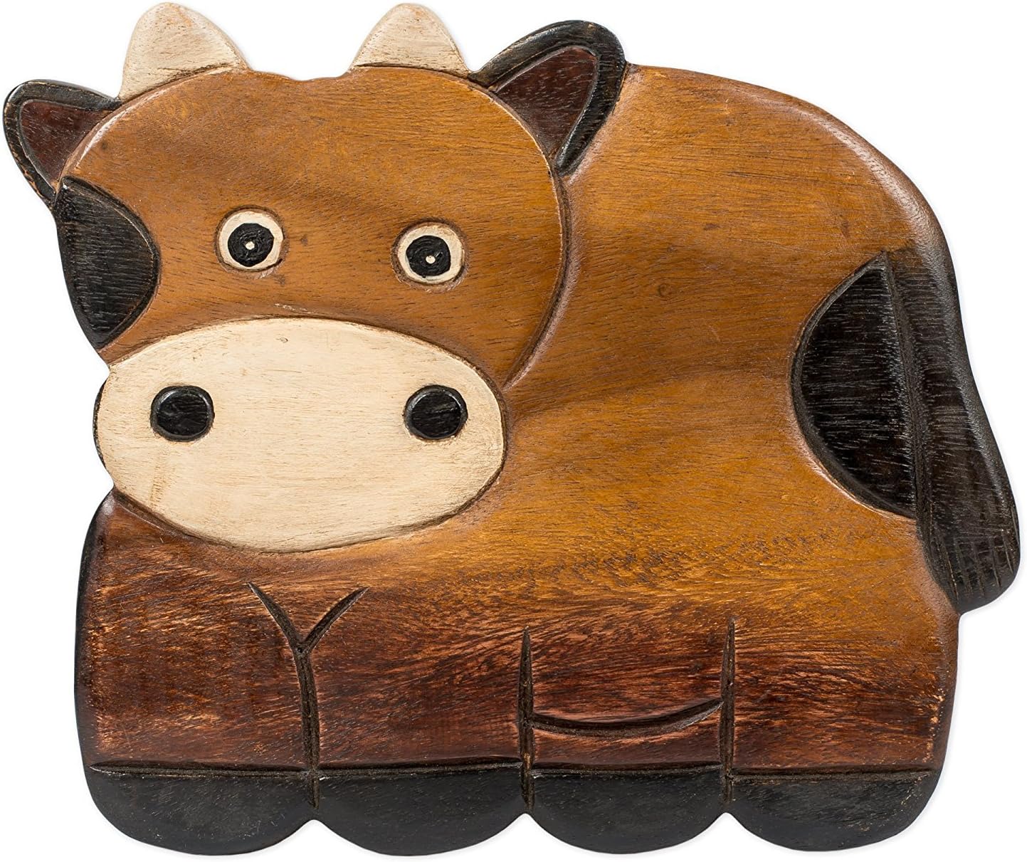Cow Hand-Carved Acacia Hardwood 11 inch Decorative Animal Foot Rest Step Stool