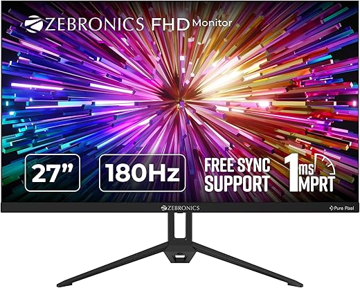 Zebronics 27 inch IPS Panel 165Hz Gaming Monitor with FHD 1080p, 1ms MPRT, HDR10, Free sync support, DP, 2x HDMI, 300 Nits max, 16.7M colors,…