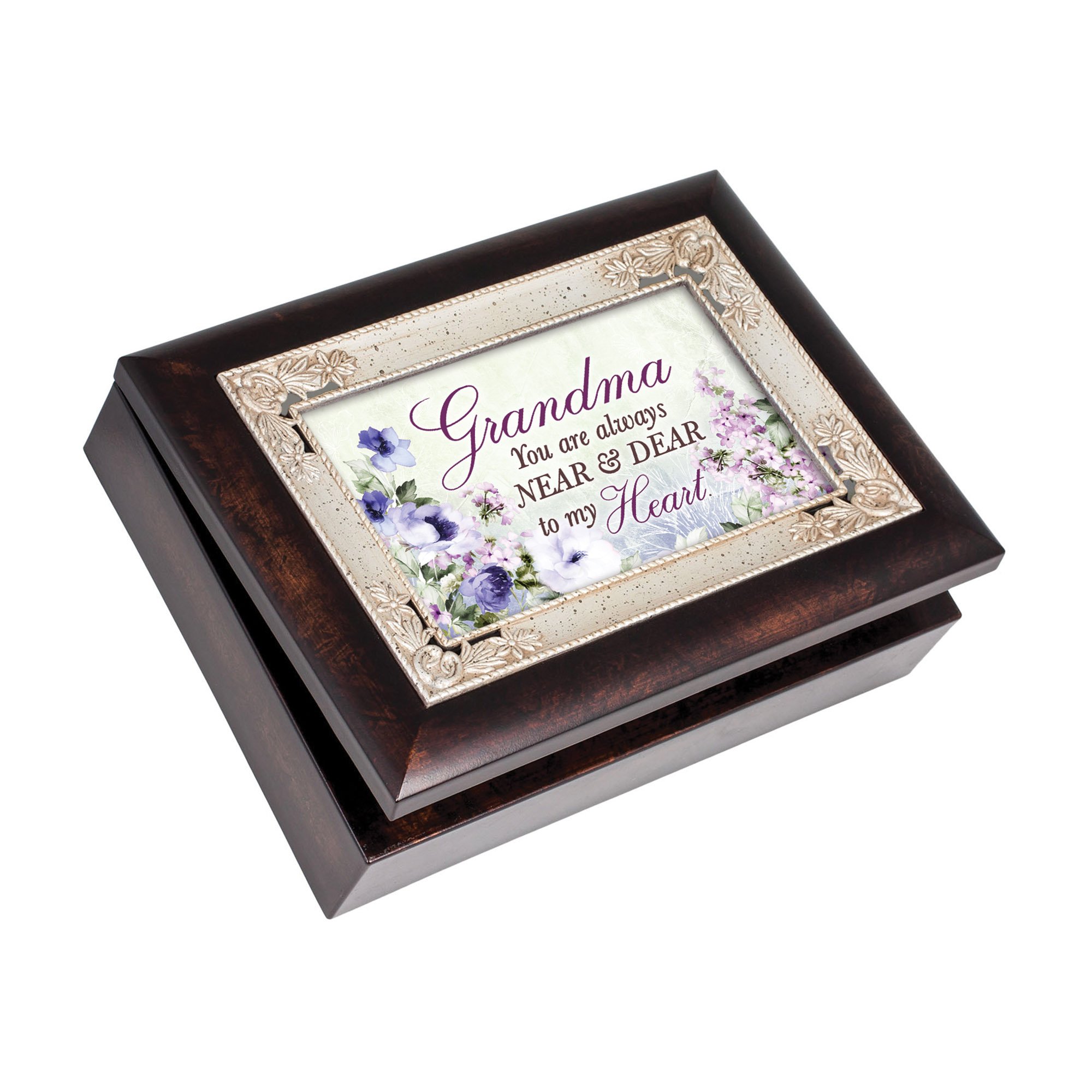 Cottage Garden Grandma My Heart Burlwood inlay Italian Style Music Box plays Wind Beneath My Wings