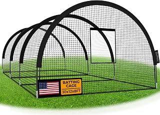 ZivPlay 22x12x8 Portable Pop-Up Baseball Batting Cage Net for Backyard - Pitching Machine Hole, Detachable Door, Durable 3-Ply Net