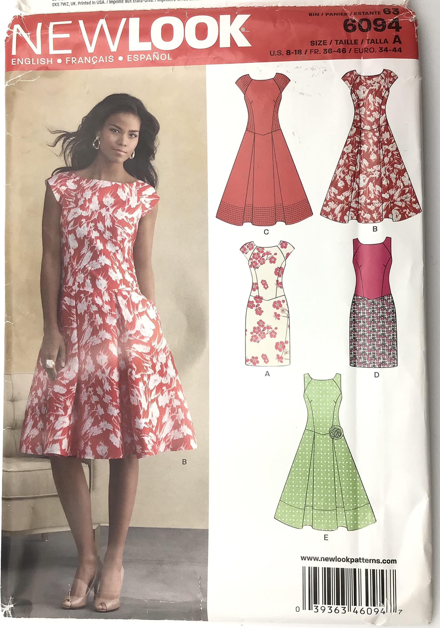 New Look U06094A Misses Dresses Sewing Pattern, Red, A (8-10-12-14-16-18)