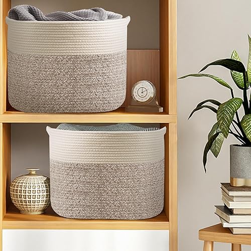 Miniatura 7 de Cesta de cuerda de algodón extragrande de 24 x 24 x 17.3 pulgadas para sala de estar, canasta tejida para ropa sucia para bebé con asas, contenedor