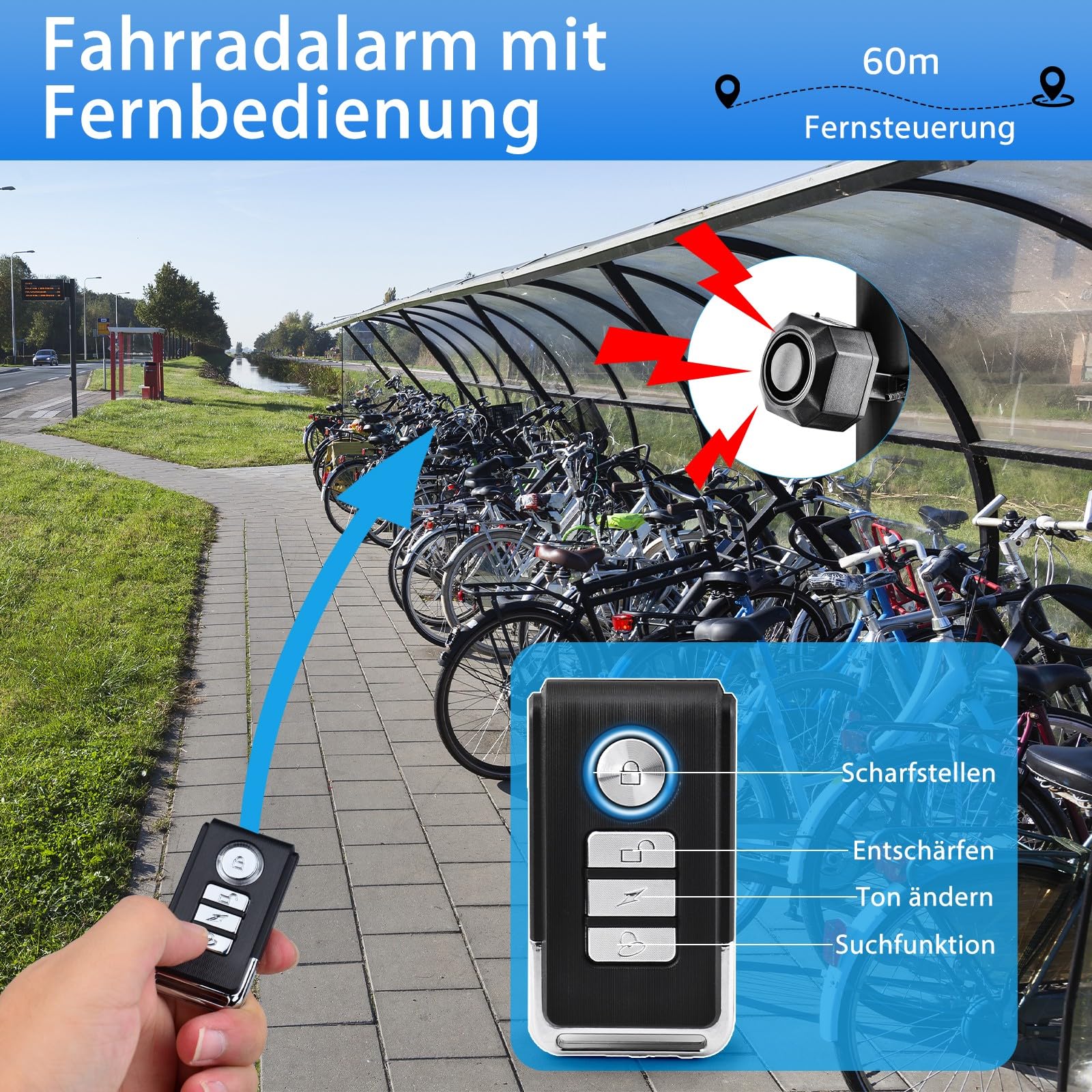 NineLeaf Fahrrad Alarmanlage Anti-Diebstahl mit Halterung, Elektrofahrrad Alarm 110dB Laut, Fahrrad Bewegungsmelder Alarm, Alarm für Motorrad Sccooter Wasserdicht USB Wiederaufladbar 4Stück