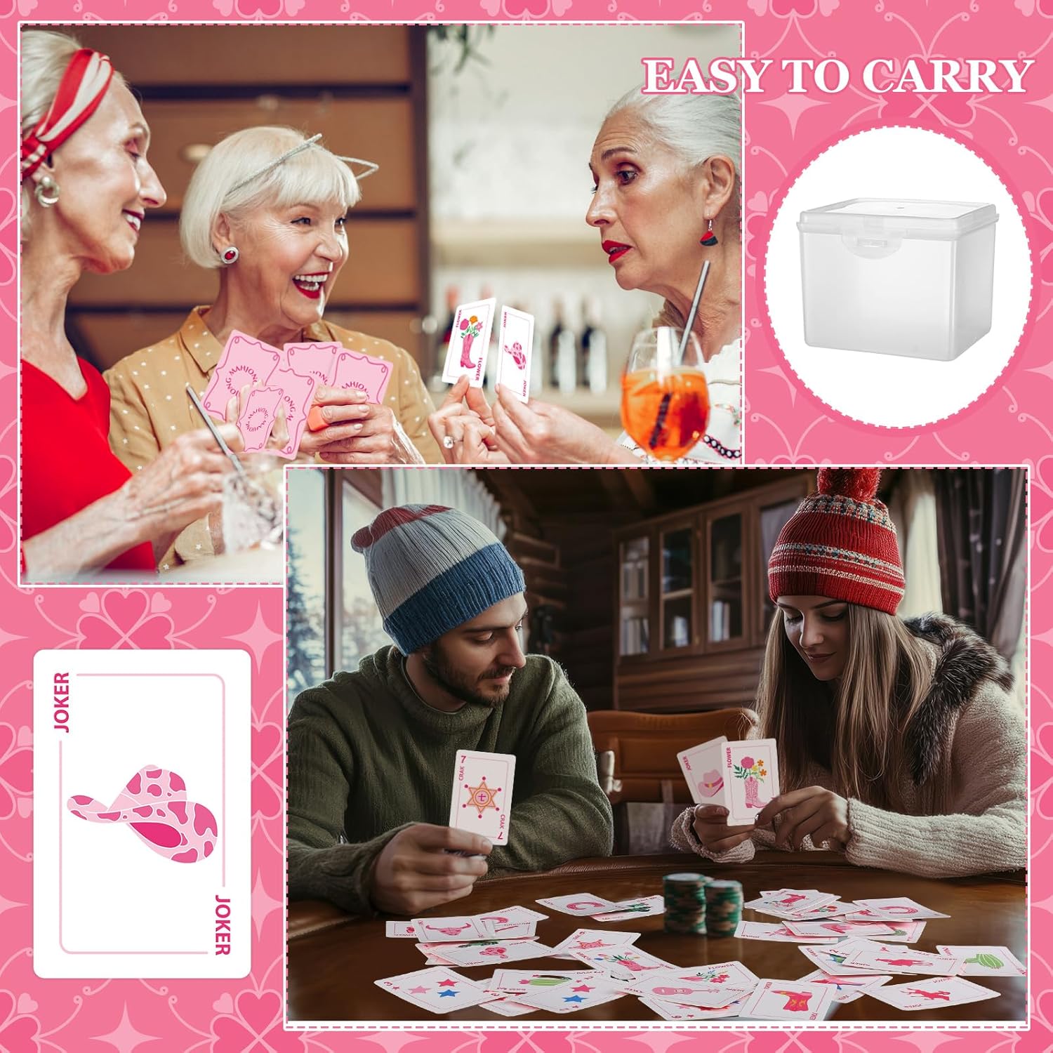 Thenshop 160 Tiles Mahjong Playing Cards Deck with Dice, Wind Indicator and Storage Box Cowgirl Mahjong Playing Card Standard Texas Set for Adults Family Portable Travel Game