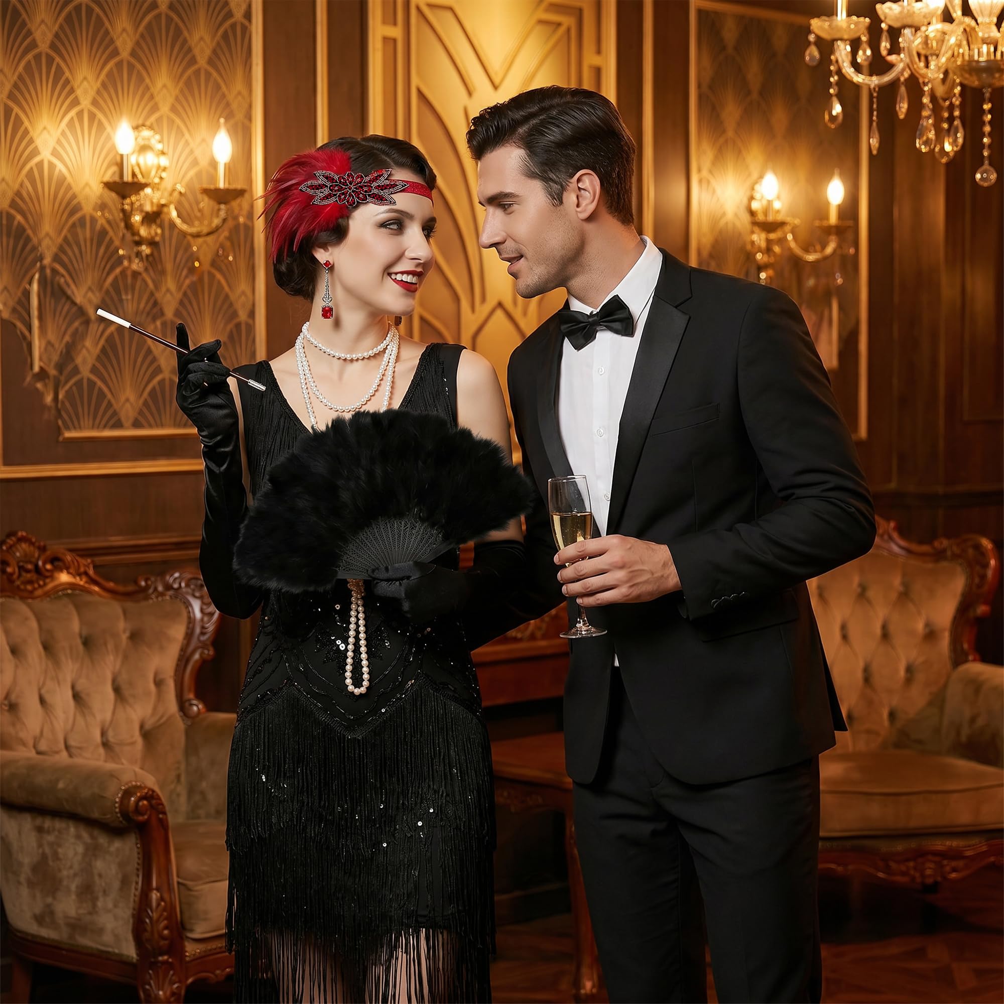 1920s Flapper Accessories Set for Women Great Gatsby Costume Accessories, Red - Image 6