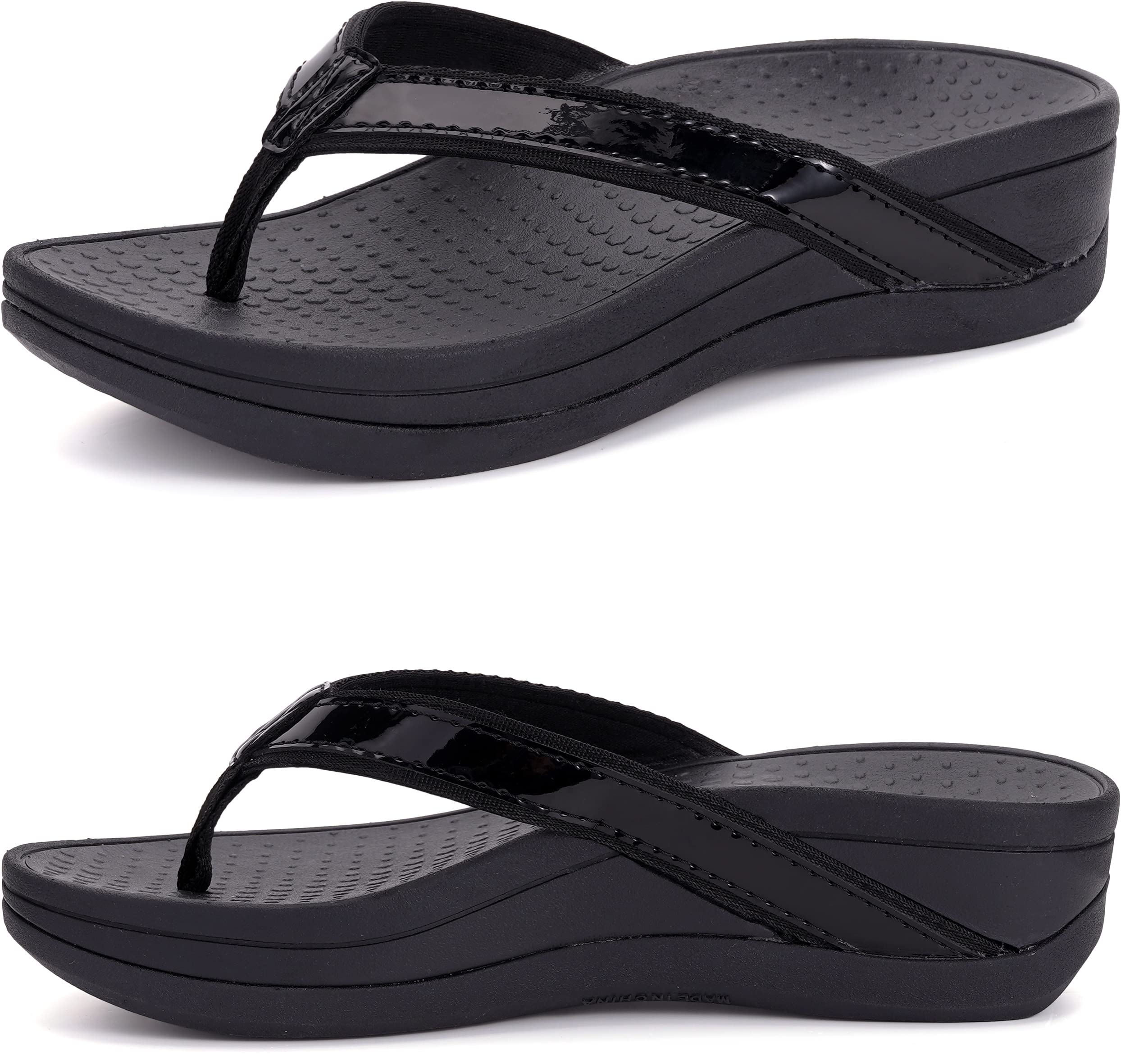 WHITIN Women's Platform Flip Flops with Arch Support + Deep Heel Cup