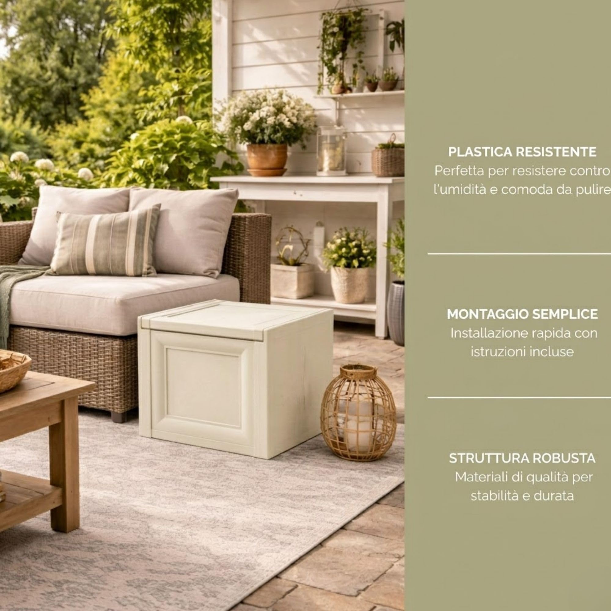 Baule Contenitore in Plastica 47 x 40 x 42 cm – Cassapanca Compatta Salvaspazio per Balcone, Terrazzo e Ambienti Esterni Coperti (Angora)