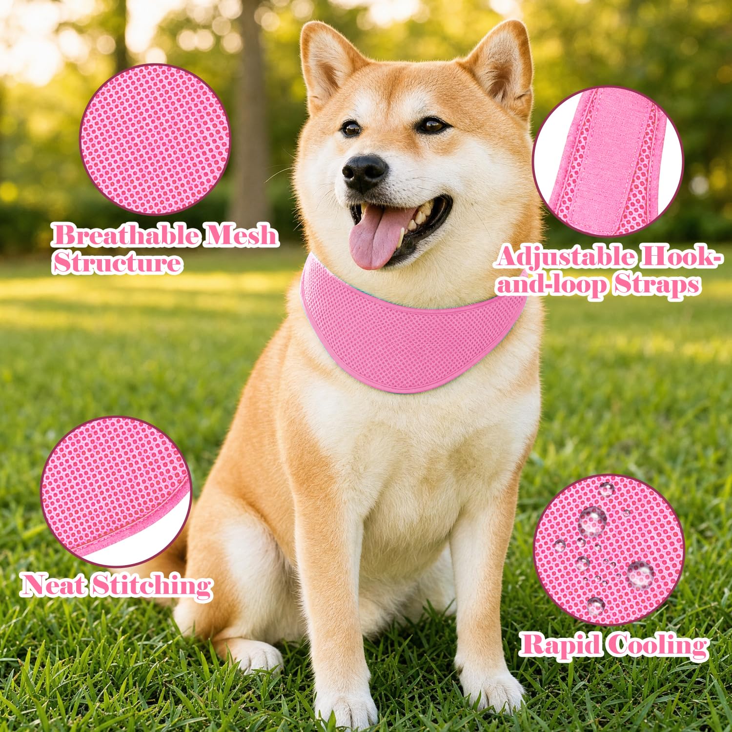 Kühlbandana für Hunde, 2er Pack, EIS-Halsbänder, verhindert Sonnenstich, Rosa & Blau, M