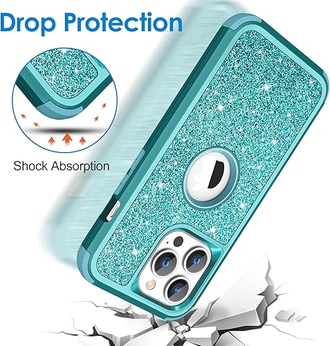 Miniatura 5 de Hython Funda para iPhone 13 Pro Max con purpurina, bonita funda brillante brillante, resistente 3 en 1, híbrida de policarbonato duro suave,
