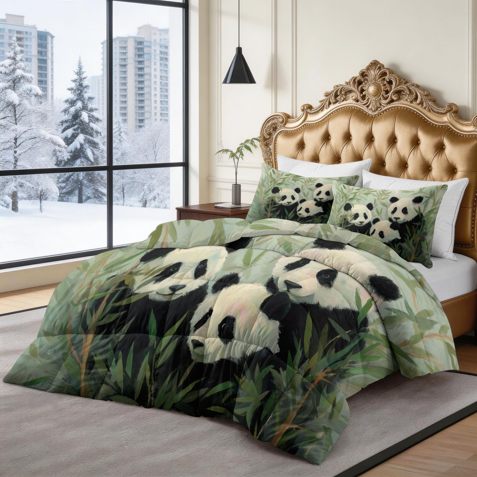Tier Großer Panda Bambuswald Bettdecke 135 x 200 cm 4 Jahreszeiten Steppdecke, Chinesischer Stil Waschbare Ganzjahresdecke Kinder Bettwaren Set Kinderzimmer Babyzimmer Bettdecke Ohne Bezug