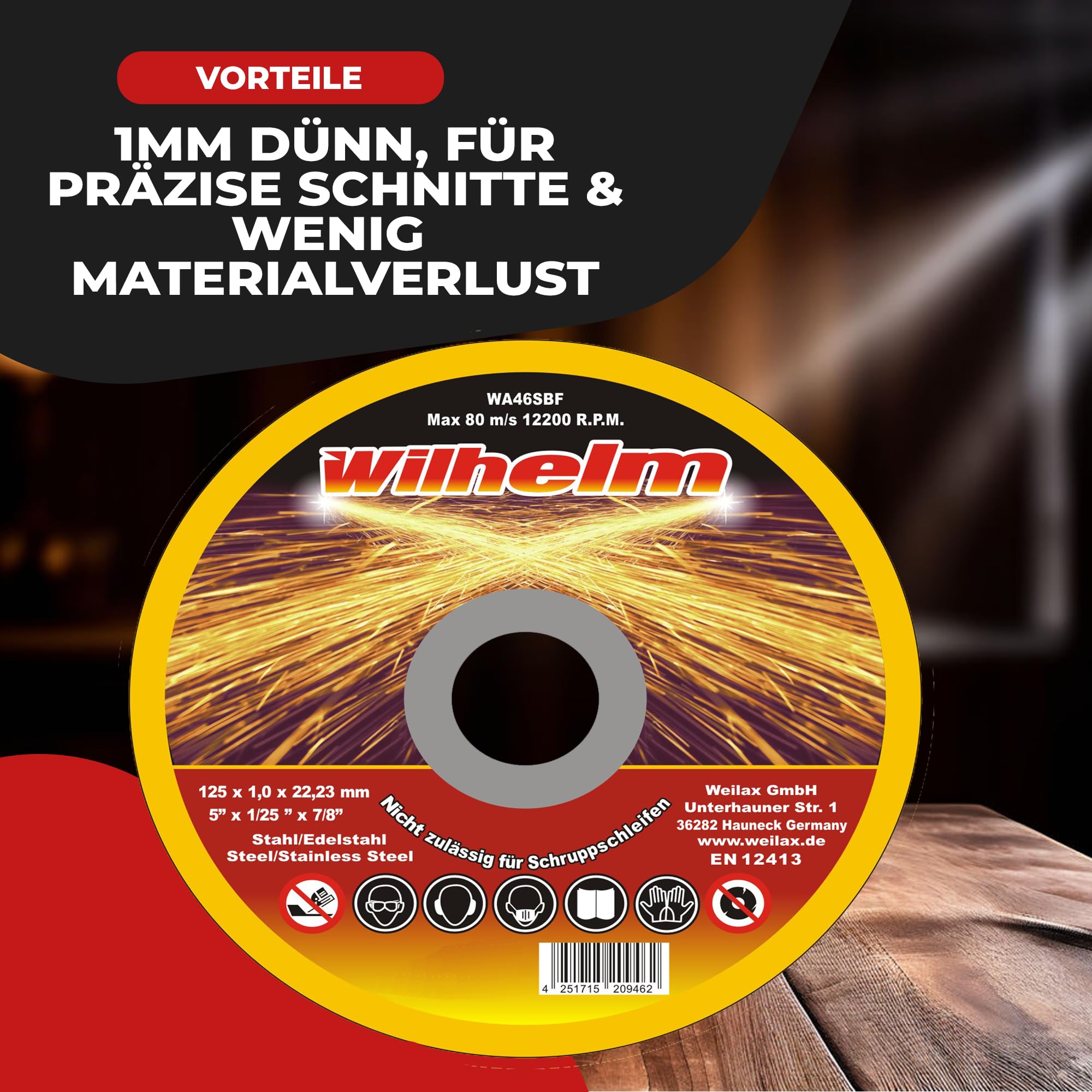 200 x Wilhelm Trennscheiben Ø 125 Edelstahl Metall Stahl Inox Blech Flexscheiben Extradünn