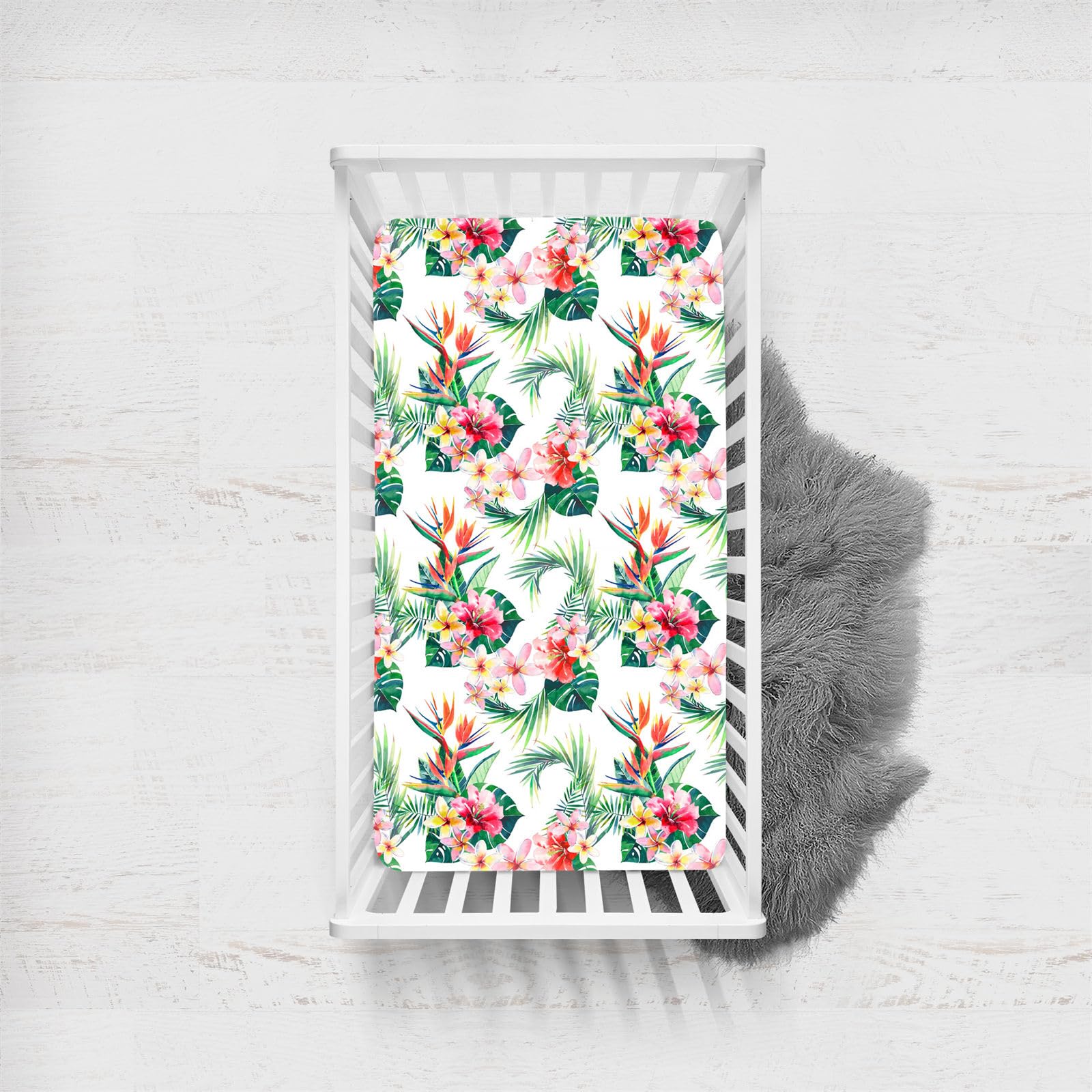 Odot Cot Bed Fitted Sheets, 3D Plants Flower Print Moses Basket Fitted Sheet Microfibre Crib Fitted Sheets Baby Bed Sheets Bassinet Sheets Cot Bed Mattress Protector (Plumeria,80x160cm)