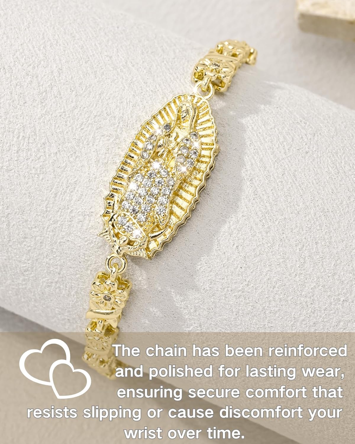 J&H DiaJuvelo Virgin Mary Bracelet for Women Catholic Trendy Cubic Zirconia Christian Dainty Charm Rhinestone Gold Jewelry Mujer Virgen de Guadalupe Pulseras Holy Gifts - Image 6